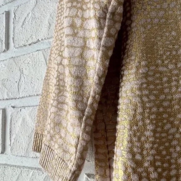 Vero Moda Gold Metallic - Animal Print 3/4 Sleeve Fine Knit Sweater S - Picture 5 of 9